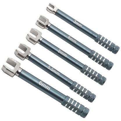5PCS Carbon Steel RC Open End Wrench Set 3-6mm for 1/10 RC Cars, Gray | For turnbuckle setup, steering link adjustment and routine RC chassis maintenance - color: Titanium Gray