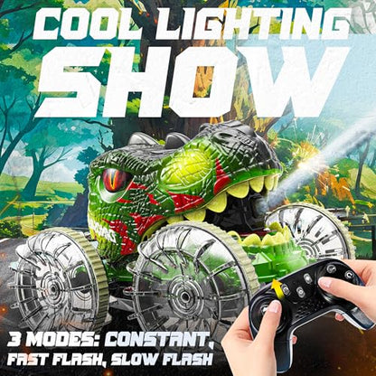 BEZGAR Monster Truck Toys - Dinosaur Toys with Light,Hand Gesture Sensing RC Cars for Water & Land with Water Gun, Monster Truck with 360° Spins and Drifting, Remote Control Car for Boys