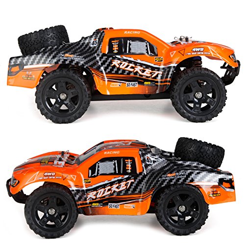 1:16 Scale Short Course RC Car, 40KM/H High Speed 4WD Remote Control Truck | Off-Road Remote Control Car, Strong Shockproof Resistance - color: Orange