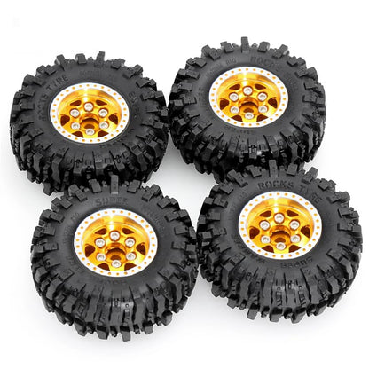 1.0"RC Aluminum Beadlock Wheel and Crawler Tires set (w/Foam Inserts Fit) 7mm Hex for 1/18 1/24 RC Crawler car Axial 90081 AX24 FCX24M FMS SCX24 (R246)