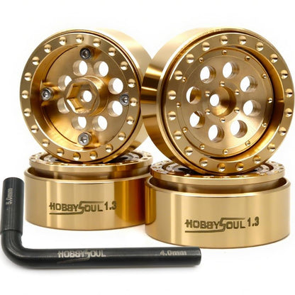 Brass 1.3 Beadlock Wheels Heavy 68g/Rim Fits TRX4M SCX24, 4-Pack | adjustable offset Brass color rims with 7mm hex hub, upgrade accessory parts for 1/18 & 1/24 micro RC crawlers - color: Brass