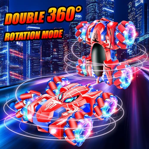 Spider Remote Control Car, 2.4Ghz Rechargeable Rc Cars 360° Rotating 4WD Stunt Car with Cool Lights | Double Sided Drift | Indoor Toys for Kids Ages 3-12 | Birthday