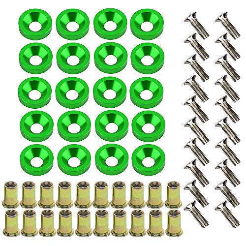 20-Piece Engine Dress up Kit: Aluminum Washers, Bolts & Rivet Nuts (Green) - color: Green