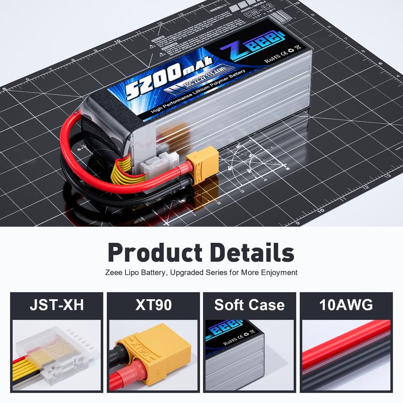 Zeee 6S Lipo Battery 5200mAh 22.2V 50C with XT90 Plug | Compatible for RC Airplane RC Quadcopter Helicopter Car Truck Boat Hobby