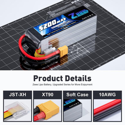 Zeee 6S Lipo Battery 5200mAh 22.2V 50C with XT90 Plug | Compatible for RC Airplane RC Quadcopter Helicopter Car Truck Boat Hobby