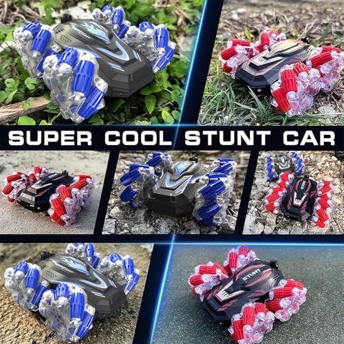 LOOZIX Gesture Sensing RC Stunt Car, Remote Control Car for Boys and Girls | 4WD Remote Control Car, with Lights Music, Bitthday Gifts,Toys For Boys and Girls 6 7 8 9 10 11 12 Years Old - color: Blue