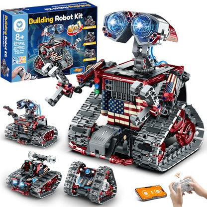 Sillbird Robot Building Kit STEM Gifts for Boys 8-12 with Remote Control | Coding Toys for Kids, Birthday Presents, App-Controlled, Build 4in1 Models, Rechargeable, Red Tracked Racer Car, 631 Pieces - color: 2-red