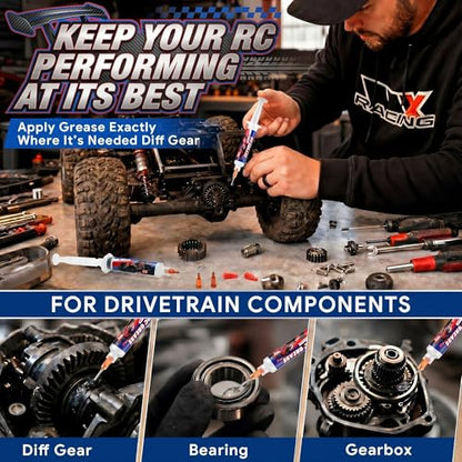 2 Pack RC Grease, RC Diff Grease with Syringe Applicator for Gears, Bearings, Axles, Differentials, Hobbies, Off-Road Model Cars, Trucks & Buggies, 10g of Each