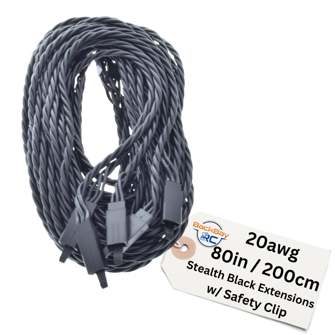 200CM / 80in 20awg Twisted Servo Extension Cable w/Safety Clip - All Black/Stealth Series - 100 Strands for RC Planes, Drones, Trucks, E-Bikes - 11 Lengths / 5 Wires Per Pack - style: 200CM / 80in