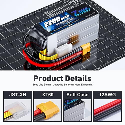 Zeee 6S Lipo Battery 2200mAh 22.2V 120C Soft Case Battery with XT60 Connector for RC Airplane Helicopter RC Car Truck Tank Drone Racing Hobby(2 Pack)