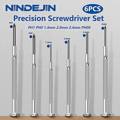 NINDEJIN 6PCS Precision Screwdriver Set, Flathead & Phillips Screw Repair Kit for Electronics & Small Items – Laptops, Watches, Phones, Computers, Doorbells, Toys, Glasses | Chrome Vanadium Steel, with Hardened Carbon Steel Shafts, Precision Screwdrivers,