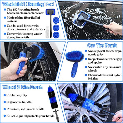 26Pcs Car Detailing Brush Set, Car Detailing Kit, Car Detailing Brushes, Car Cleaning Kit, Car Windshield Cleaning Tool, Professional Car Care kit - Car Wash Brush kit for Interior Exterior Wheels
