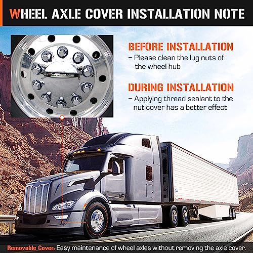 Aeagle Dome Axle Cover Combo Kits for Semi Truck Hubs w/Screw-On 33mm Lug Nut, ABS Plastic Chrome Plated, 2 Front & 4 Rear, 10 Hole Removable Caps, 6Pcs - color: Front & Rear Dome