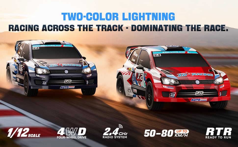ZD Racing 1/12 Fast RC Cars for Adults, Max 50 MPH Brushless Drift Car with Gyro, 4WD RTR High Speed Rally, with 3S 2200 mAh Drifting RC Remote Control Car for Adult