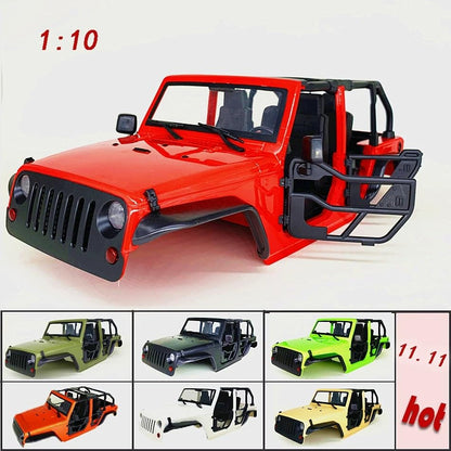 SCX10 Body, 1/10 RC Hard Body Shell Kit, 313mm Wheelbase, Steel Tube Half-Door, DIY Unassembled, Fit for Most 1/10 RC Crawlers (Red) - color: Red
