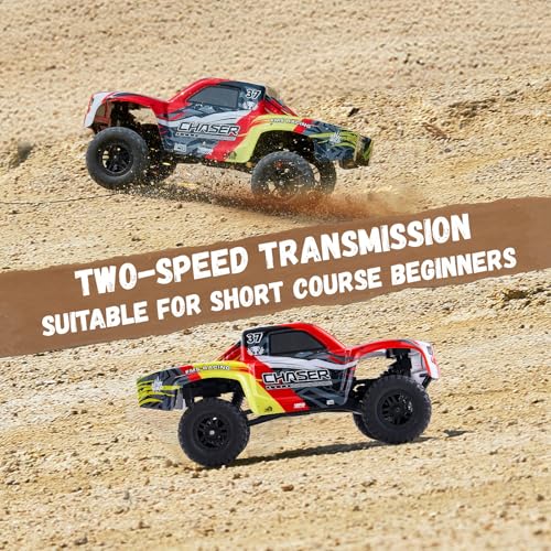 BEEZRC 1/24 FSC24 Chaser RC Short Course Truck, High Speed up to 26km/h,4WD Hobby Grade Remote Control Truck with 2-Speed Transmission RTR for Adults & Beginners Gifts (Red) - color: Red
