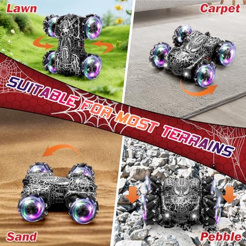 Gesture Sensing RC Stunt Car with LED Light Double Sided RC Cars Spider Toy | 2.4GHz 360 Rotating Hand Controlled Remote Control Car Rechargeable Indoor Outdoor Birthday Gift Boys Ages 4 to 12 - color: Dual Control Black