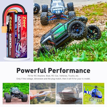 Zeee 4S Lipo Battery 6200mAh 14.8V 120C with XT90 Connector (2 Pack) | Hard Case RC Battery for Car Truck Tank RC Buggy Truggy RC Models