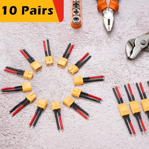 Frienda 10 Pairs Xt60 Plug Connector Female and Male with 14awg Silicon Wire Pre-soldered Kit Bullet Plug Connector for Rc Lipo Battery Cable FPV Quadcopter Car Boat