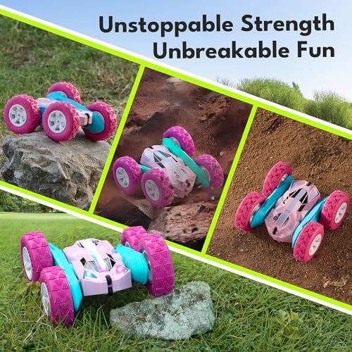 Threeking Pink Remote Control Cars RC Stunt Flip Car Crawler Toys Girls 6+ | Quick-Swap Modular Battery, Double-Sided Stunt RC Car, Durable, Auto Demo, Soft Lights – Gifts for Kids Ages 6-12 - color: Pink