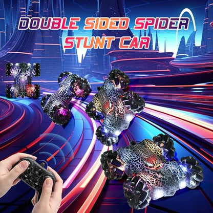 Gesture Sensing RC Stunt Car with LED Light Double Sided RC Cars Spider Toy | 2.4GHz 360 Rotating Hand Controlled Remote Control Car Rechargeable Indoor Outdoor Birthday Gift Boys Ages 4 to 12 - color: Dual Control Black