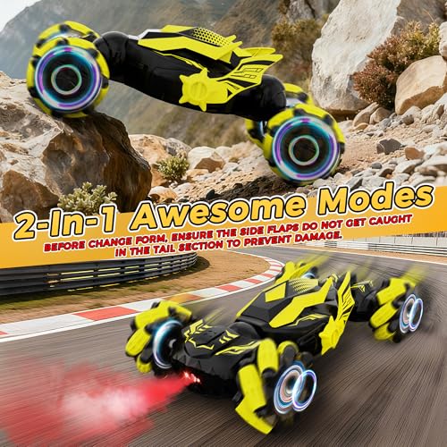 Gesture Sensing RC Stunt Car, Toys for 6-12 Years Old Boys, Birthday Gifts | Hand Controlled Remote Controlled Car 2.4GHz & 4WD , 360°Drifts Offroad with Lights & Music, Gifts for Kids Ages 6-12 - color: Black Yellow
