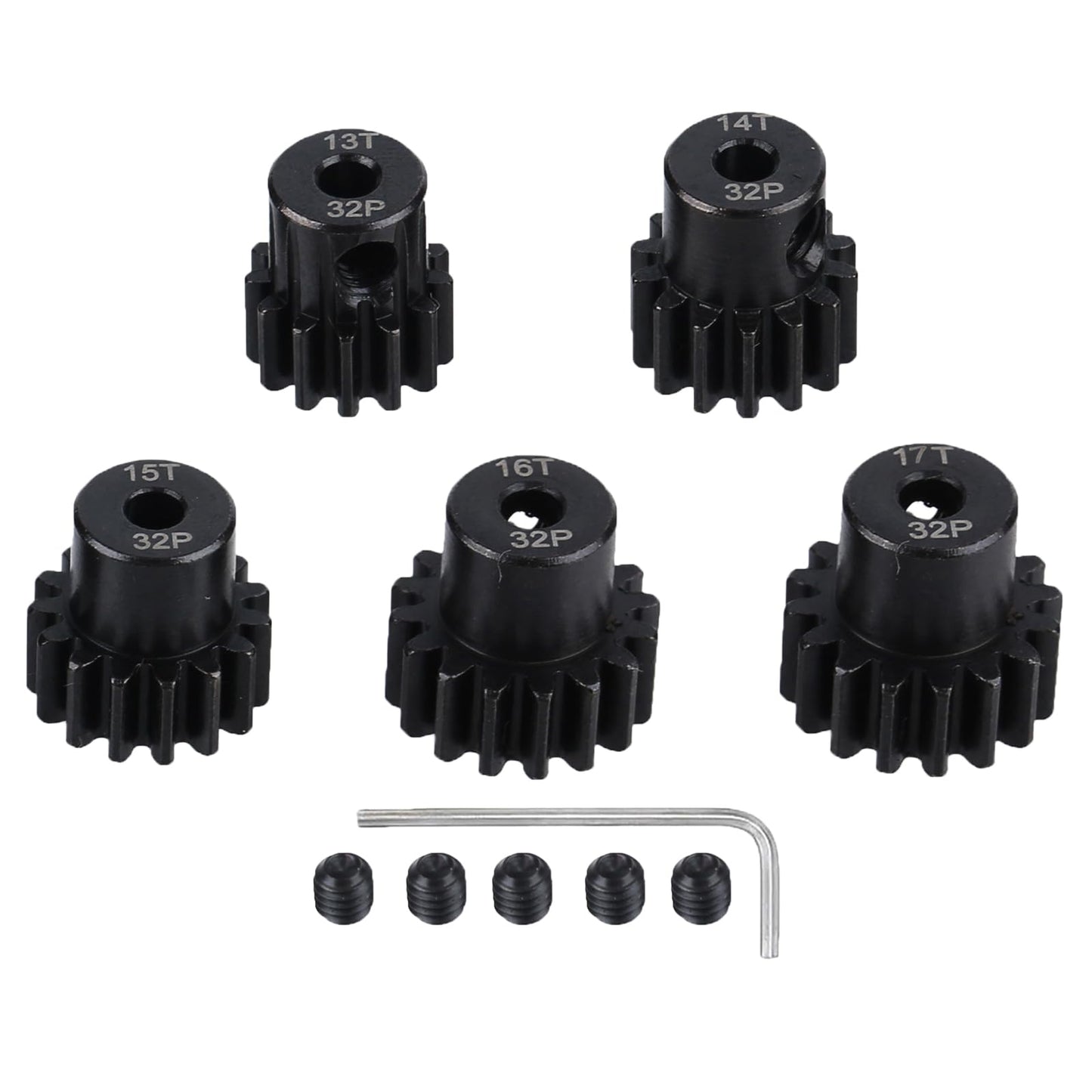5Pcs Metal Steel 32P Pinion Gear Sets 13T 14T 15T 16T 17T with Hex Key for 1/10 Crawler Truck Traxxas Arrma HSP HPI AXIAL Tamiya LOSI RC Car Upgraded Parts (13T 14T 15T 16T 17T) - style: 13T 14T 15T 16T 17T