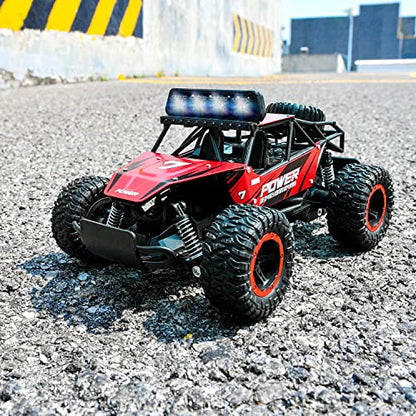 BEZGAR RC Cars for Boys - 1:14 Off Road RC Truck with LED Headlight | 2.4GHz steady wireless signal, shock-absorbing suspension, bright front lamp, fun toy for kids & adult beginners - color: Red
