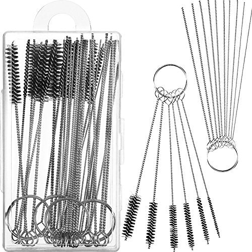 Frienda 32 Piece Carburetor Cleaning Kit Carburetor Cleaner Tool Brushes Including 12 Nylon Tube Brush and 20 Cleaning Needles for Welder Carb Chainsaw Spray Guns Torch Tips Firing Hole Stove Burner