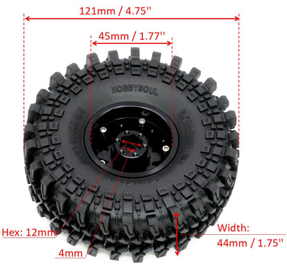 1.9 Tires Height 4.75" (121mm) Mounted on 1.9 Beadlock Wheels Black Fit 1/10 Crawler Redcat Gen8 Traxxas TRX-4 Tamiay CC01 Axial SCX10 Mud Crawler Badland Terrain, (4-Pack, Assembled) - color: Black