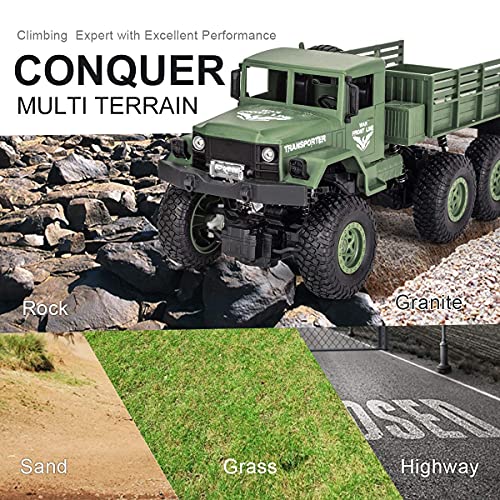 XINGRUI 1:18 RC Military Truck, 50 Min Playtime Remote Control Car, 2.4Ghz 4WD Off-Road Vehicle, All Terrain Toy with LED Lights, Gift for Boys Girls Ages 6+