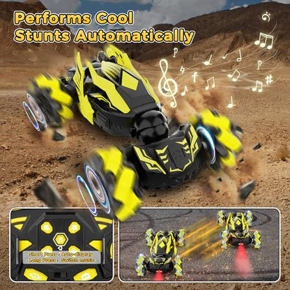 Gesture Sensing RC Stunt Car, Toys for 6-12 Years Old Boys, Birthday Gifts | Hand Controlled Remote Controlled Car 2.4GHz & 4WD , 360°Drifts Offroad with Lights & Music, Gifts for Kids Ages 6-12 - color: Black Yellow