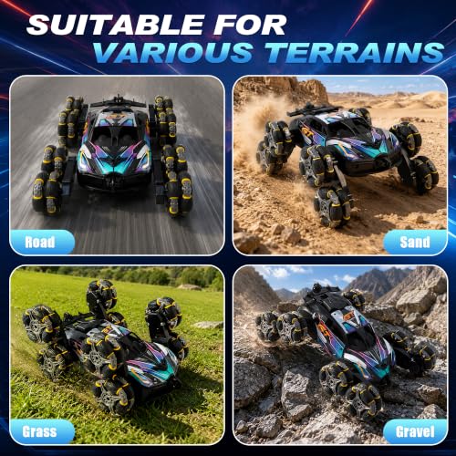 8-Wheel Drift Cars with Mist Spray, Gesture Sensing RC Stunt Car | 360° Rotation, Double-Sided Driving, LED Lights, All Terrain Off-Road Toy Gift for Kids Ages 6-12 - color: 8-wheel