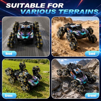 8-Wheel Drift Cars with Mist Spray, Gesture Sensing RC Stunt Car | 360° Rotation, Double-Sided Driving, LED Lights, All Terrain Off-Road Toy Gift for Kids Ages 6-12 - color: 8-wheel