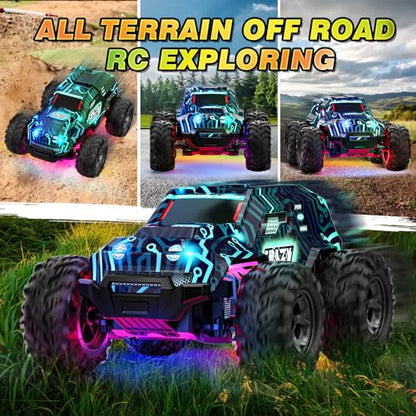 BLUEJAY 2.4GHz High Speed RC Car, Offroad Monster Hobby Racing Car with LED Colorful Bodylight and Rechargeable Battery, Kids Toy Gifts 3-8 Years - color: Blue