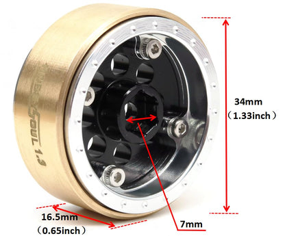 43g/rim 1.3 Beadlock Wheels Brass Weight 4-Pack For TRX4M SCX24 | adjustable offset silver & black wheel with 7mm hex hub, For 1/18 TRX4M & 1/24 micro RC crawlers Trucks Upgrades - color: Silver & Black