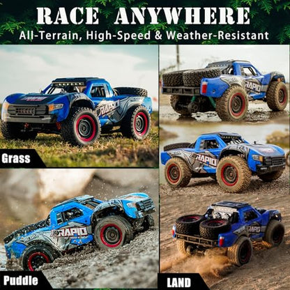 RC Cars 1:14 RC Truck 30 MPH 4WD Remote Control Car All Terrain Trophy Car for Adults Boys Teens Fast Off-Road RC Buggy Big Short Course Monster Truck with 2 Batteries 50 Mins Play (RTR) - color: 130-blue