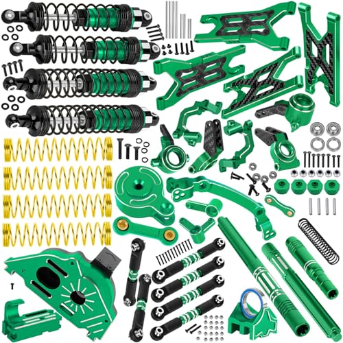 RC Upgrades Part for 1/10 Granite/Senton 3S & Mega550,Shock,A-Arm,Caster Block,Steering Blocks,Stub Axle Carriers,Links,Gearbox,Center Driveshaft Axles,Support,25T Spline,Steering,Green - color: Green - (Upgrades Part)