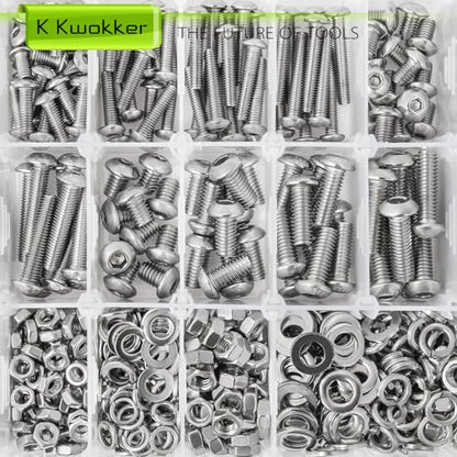 M3 M4 M5 M6 Nuts and Bolts Assortment Kit 20 Size 8MM to 25MM 304 Stainless Steel Hex Button Head Cap Metric Machine Screws, 1160Pcs Silver Bolts and Nuts Kit with Lock Washers for Screws - size: J. M3 M4 M5 M6