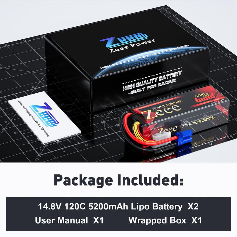 Zeee Premium Series 4S Lipo Battery 5200mAh LCG Hard Case Batttery Height 37mm 14.8V 120C with EC5 Connector for RC Car Truck Tank RC Buggy Truggy Racing Models (2 Pack)