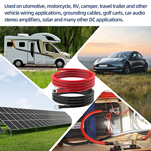 6 AWG Battery Cable 6 Gauge Battery Wires with 5/16 terminals Power Inverter Cables for Solar Boat Marine RV Car (5FT, with 3/8"+5/16" Top Post Set) - size: with 3/8"+5/16" Top Post Set, style: 5FT