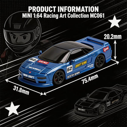 1/64 Scale Mini RC Drift Car, 60 Mins Playtime 2.4GHz Remote Control Car with 2-Speed Modes & LED Lights, Micro 4WD RC Stunt Race Car, (Blue) - color: Blue