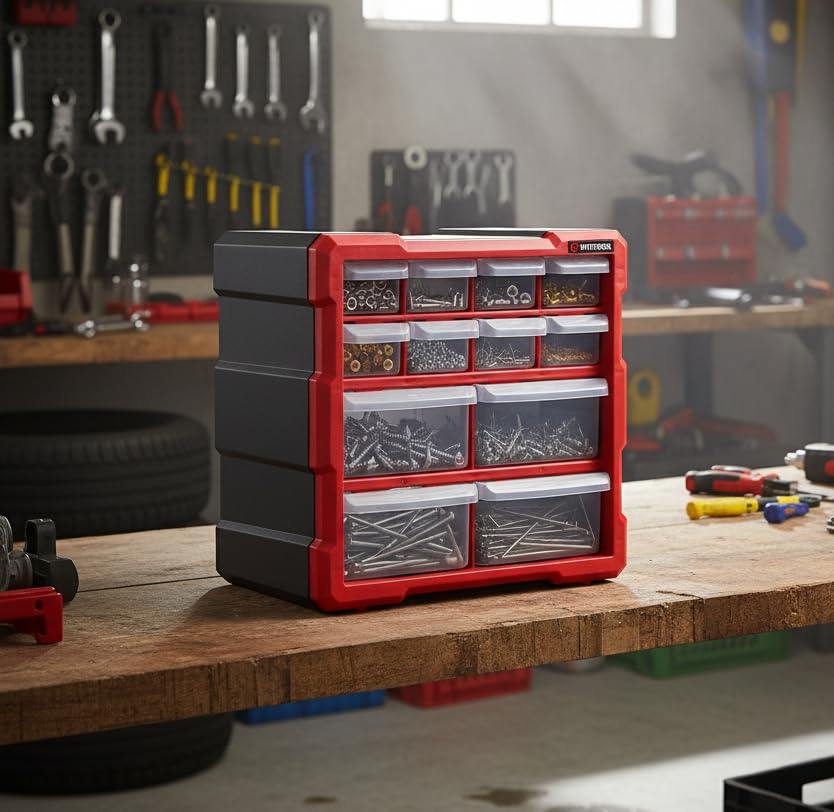 Small Parts Organizer - 12 Removeable Bin Drawers - Tool Box for Storing Hardware and Garage Organization - For Screws, Bolts, Legos, Arts and Crafts - 10” x 10” x 6” - BX08-4024 - style: 12 Drawers