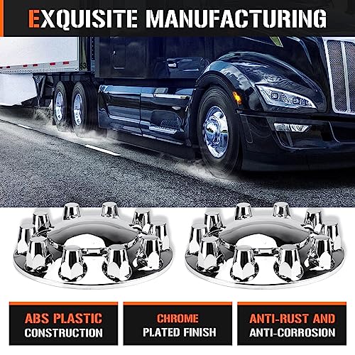 Aeagle Dome Front Axle Cover Combo Kits for Semi Truck Hubs w/Screw-On 33mm Lug Nut, ABS Plastic Chrome Plated, 10 Hole Removable Caps, 2Pcs - color: chrome