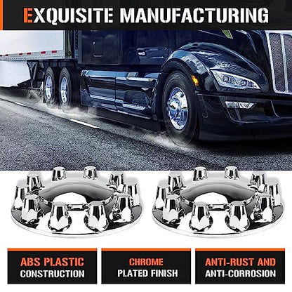 Aeagle Dome Front Axle Cover Combo Kits for Semi Truck Hubs w/Screw-On 33mm Lug Nut, ABS Plastic Chrome Plated, 10 Hole Removable Caps, 2Pcs - color: chrome