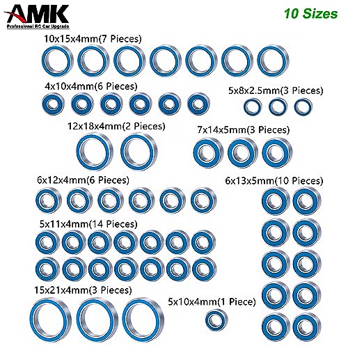 55Pcs TRX6 Metal Ball Bearings Kit, Rubber Sealed Wheel Bearings Set for 1/10 RC Crawler G63 6x6 Truck Upgrades