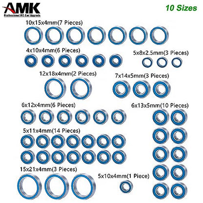 55Pcs TRX6 Metal Ball Bearings Kit, Rubber Sealed Wheel Bearings Set for 1/10 RC Crawler G63 6x6 Truck Upgrades