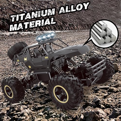 RC Cars Remote Control Car 1:12 Off Road Truck, Metal Shell LED Headlights Offroad Monster RC Truck, 4x4 All Terrain Hobby RC Cars Toys for Boys Kids Adults Gifts 8-12 - color: Black