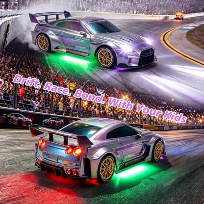 1:24 Scale RC Car with 2.4GHz, 4WD High Speed Remote Control Drift Car | RC drift car with LED lights, 2 batteries(50-min) & dual mode tires (drift/speed).Birthday gift for boys aged 4-12, Silver - color: 4-silver