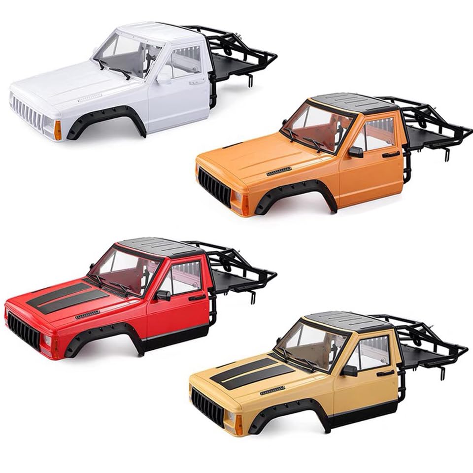 1/10 RC Hard Shell Cab & Back-Half Cage Body Shell Kit for 1/10 RC Crawler TRX4 SCX10 90046 AT4 GEN 8 Scout II,313mm Wheelbase Cherokee Upgrade and Modify (White) - color: White